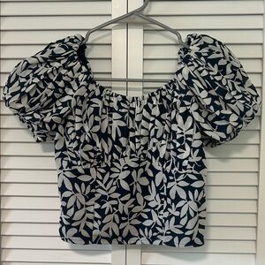 Abercrombie & Fitch Navy and Cream Leaf Print Blouse